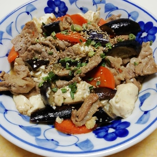 豆腐と茄子と豚肉のぽん酢炒め